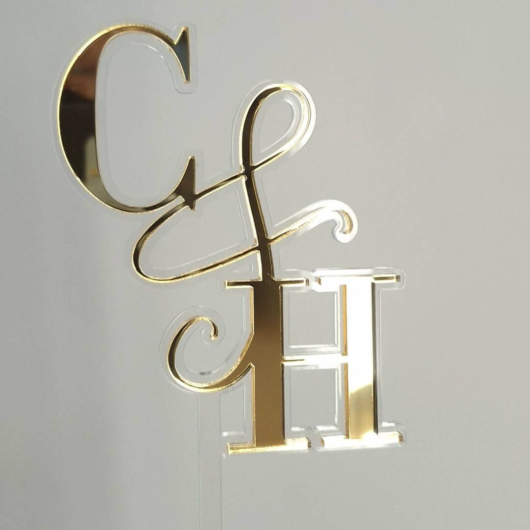 Gold decorative initials 'C' and 'H' on a gray background
