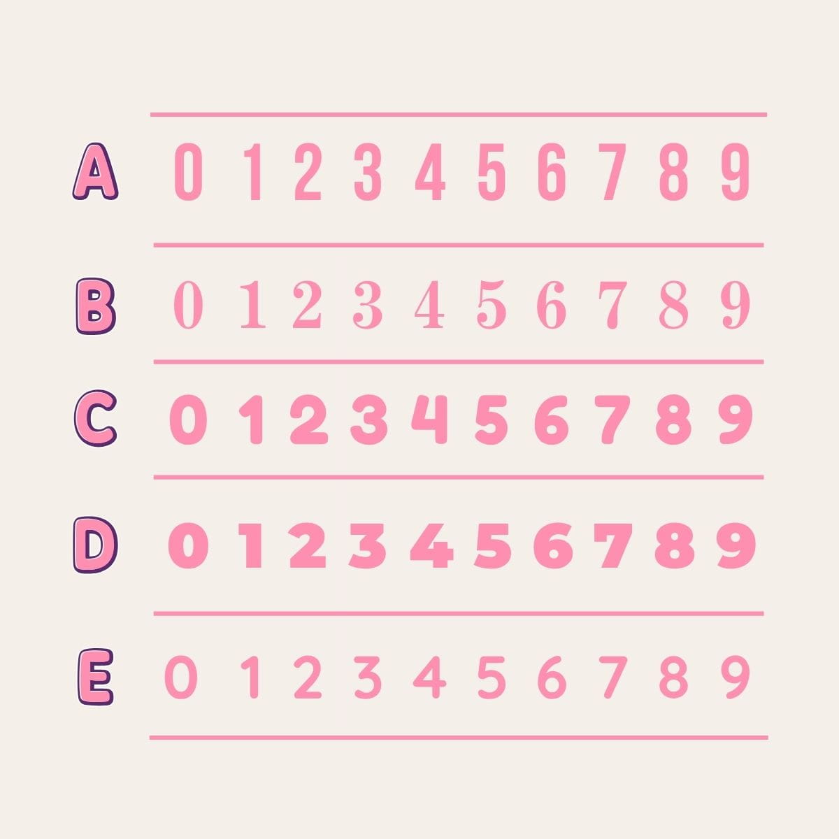 Table showing font options for number toppers.