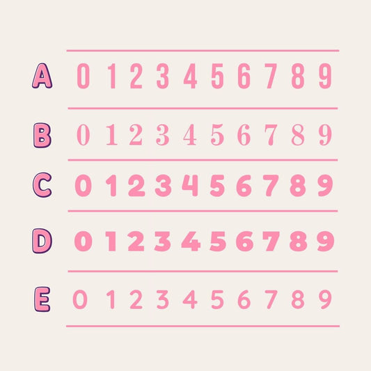 Table showing font options for number toppers.